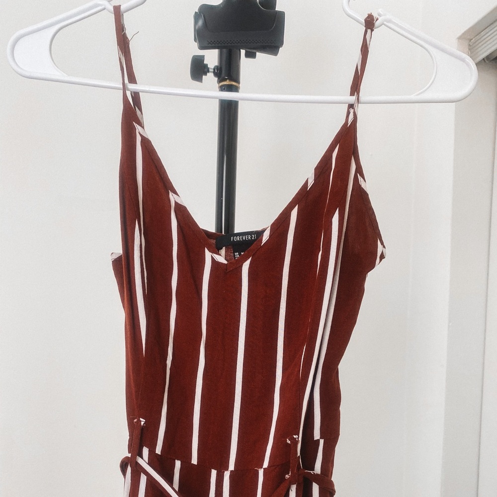 Maroon and white striped jumpsuit